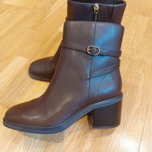 Classic Brown Leather Ankle Booties with Buckle Detail